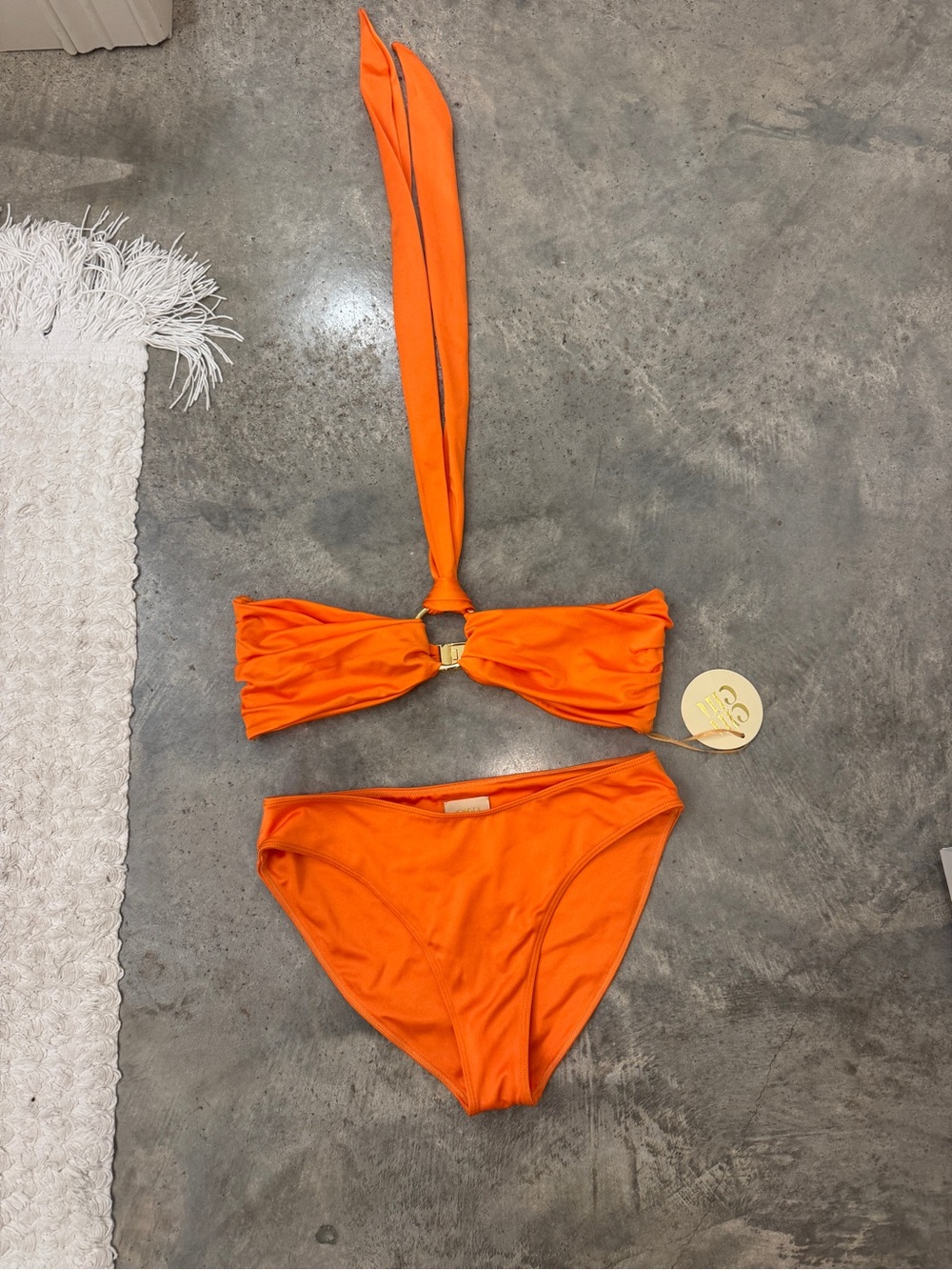 Women’s Orange Bandeau Bikini Set with Gold Accent